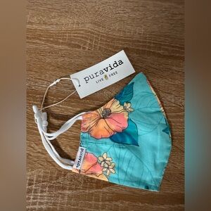 Pura Vida Kids Floral Mask - Turquoise and Peach